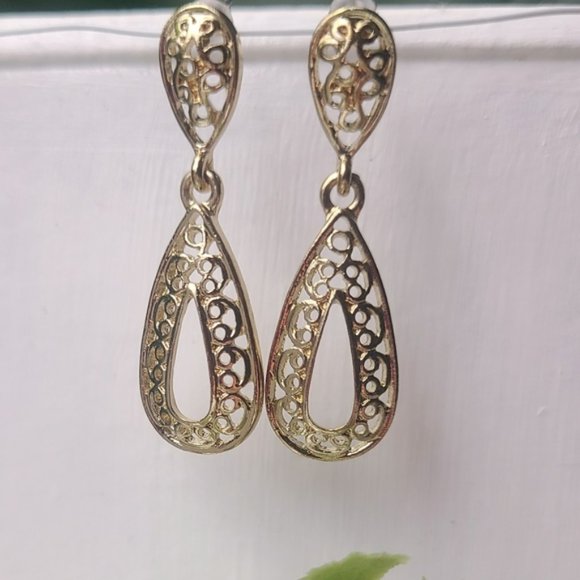 Vintage Worked Metal Double Tier Classic Earrings - Picture 2 of 5